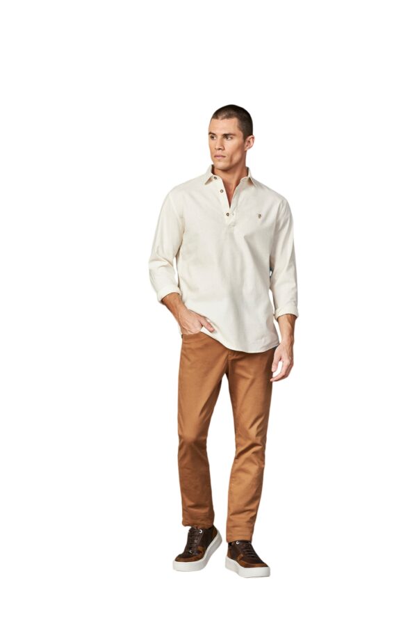 Camisa Bata Creme Manga Longa